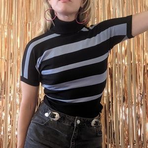 Vintage Black and Blue Striped Blouse
